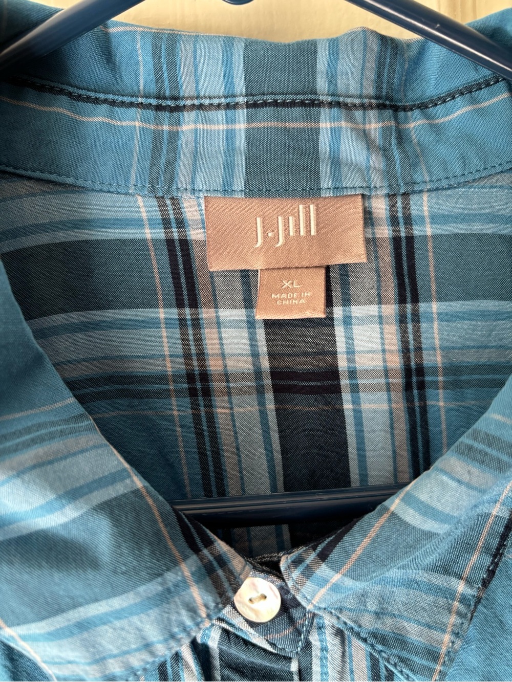 J. Jill Teal and Navy Plaid Button-Front Shirt - Picture 3 of 4